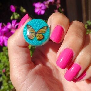 Cruelty-Free Vegan Monarch Butterfly Turquoise Fairycore Resin Bubble Ring